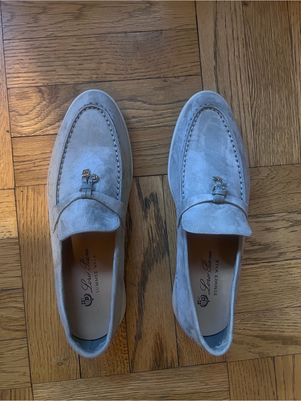 Suede Tassel Loafers in Light Gray
